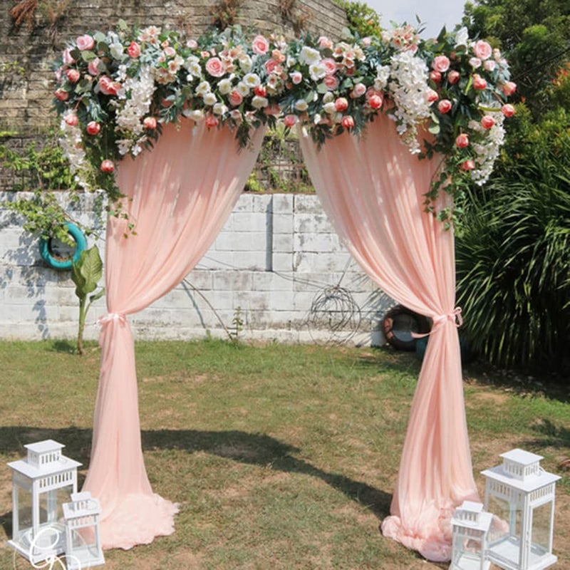 QueenDream Peach Curtain Backdrop 5ft x 10ft Chiffon Sheer Backdrop Curtain Wedding Drape - Image 1